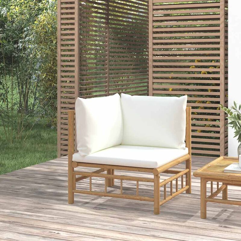 Vidaxl - Canapé d'angle de jardin avec coussins blanc crème bambou