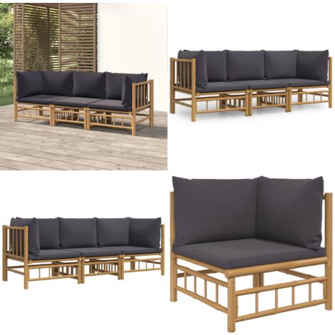 Salon de jardin 3 pcs avec coussins gris foncé bambou - Salon De Jardin - Mobilier De Jardin - Ensemble De Salon - Meubles De Jardin - Bambou - Home & Living