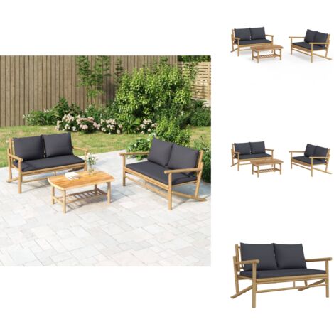 Salon de jardin 3 pcs avec coussins gris foncé bambou - Salon De Jardin - Mobilier De Jardin - Ensemble De Salon - Meubles En Bambou - Set De Jardin