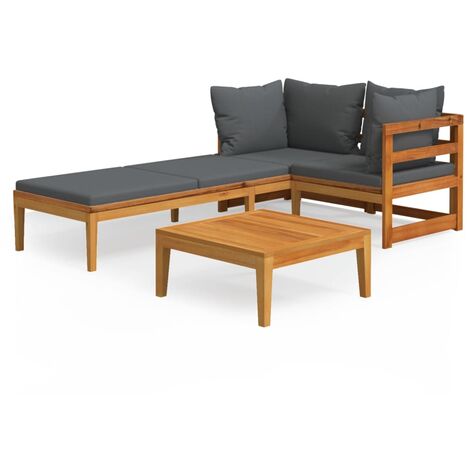 Salon de jardin 3 pcs avec coussins gris foncé Bois d'acacia