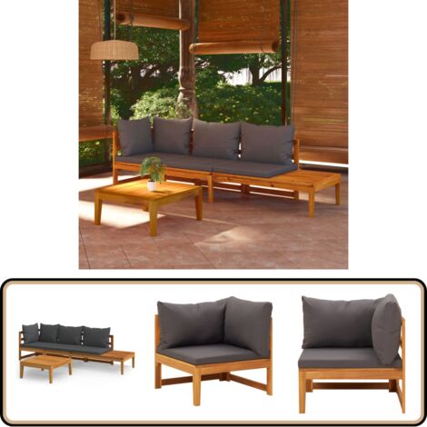 Salon de jardin 3 pcs avec coussins gris foncé Bois d'acacia - Salon De Jardin - Meuble De Jardin - Ensemble De Salon - Mobilier De Jardin - Acacia