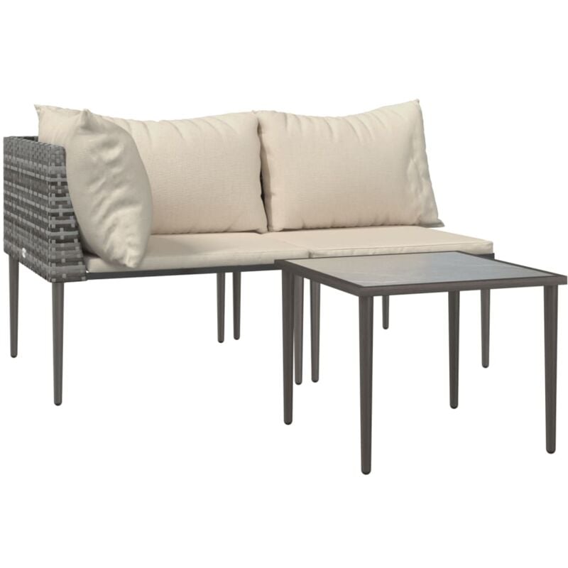 Vidaxl - Salon de jardin 3 pcs avec coussins Gris Résine tressée