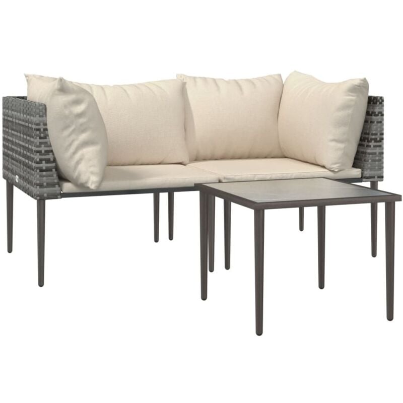 Vidaxl - Salon de jardin 3 pcs avec coussins Gris Résine tressée