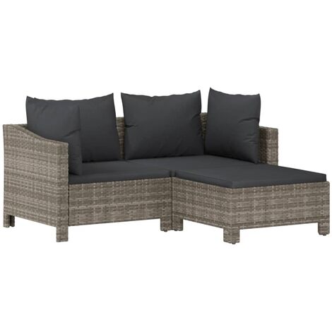 Salon de jardin 3 pcs avec coussins Gris Résine tressée