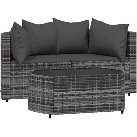 Salon de jardin 3 pcs avec coussins Gris Résine tressée