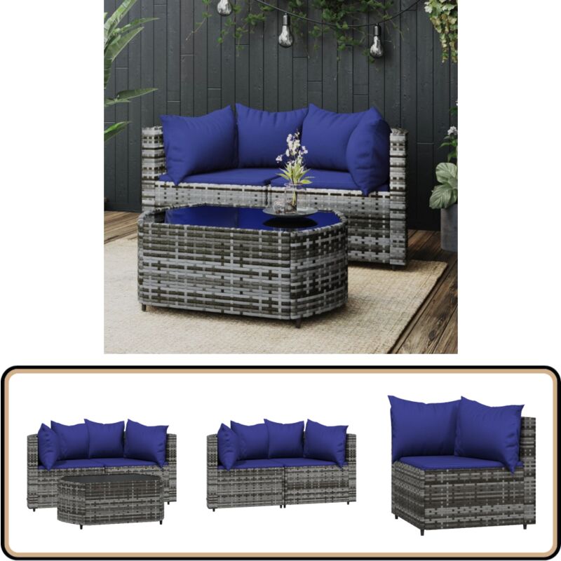 Salon de jardin 3 pcs avec coussins Gris Résine tressée - Canapé De Jardin - Mobilier De Jardin - Salon De Jardin - Set De Jardin - Table Basse