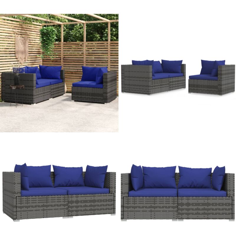 Salon de jardin 3 pcs avec coussins Gris Résine tressée - Meubles De Jardin - Salon De Jardin - Ensemble De Meubles De Jardin - Canapé D'angle