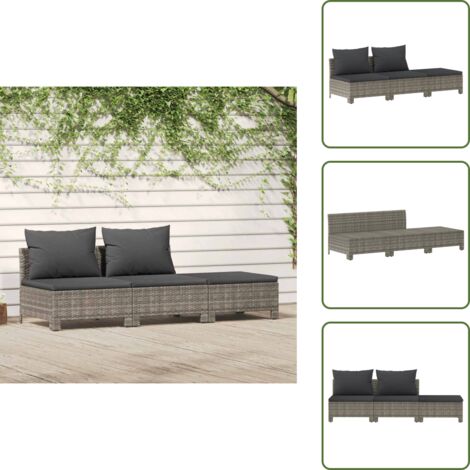 Salon de jardin 3 pcs avec coussins Gris Résine tressée - Salon De Jardin - Meuble De Jardin - Ensemble De Salon De Jardin - Résine Tressée - Mobilier Extérieur
