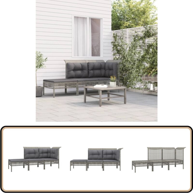 Vidaxl - Salon de jardin 3 pcs avec coussins Gris Résine tressée - Salon De Jardin - Mobilier De Jardin - Set De Salon De Jardin - Meubles De Jardin