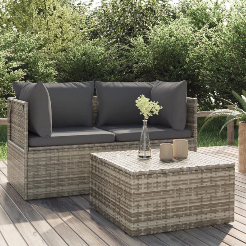 Vidaxl - Salon de jardin 3 pcs avec coussins Gris Résine tressée