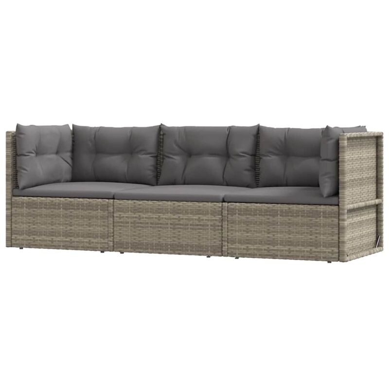 Vidaxl - Salon de jardin 3 pcs avec coussins Gris Résine tressée