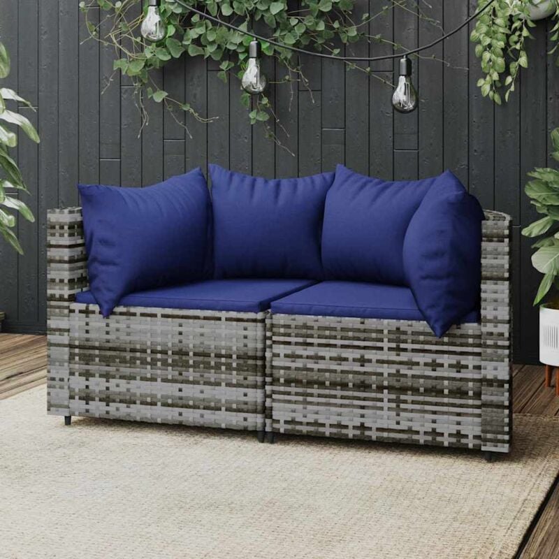 Vidaxl - Canapés d'angle de jardin et coussins 2 pcs gris résine tressée