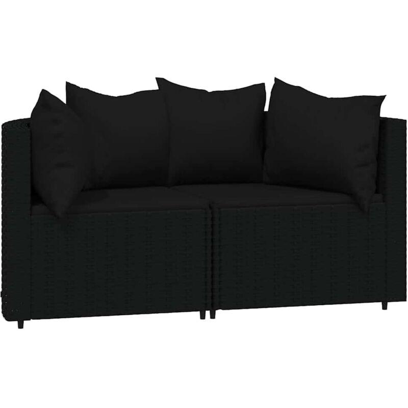 Canapés d'angle de jardin et coussins 2pcs Noir Résine tressée Vidaxl