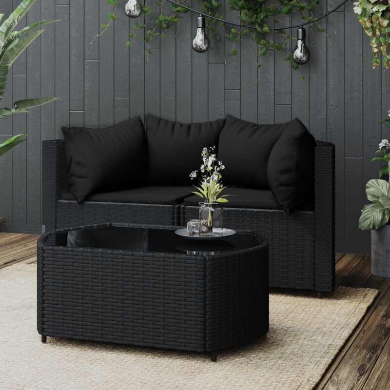 Vidaxl - Salon de jardin 3 pcs avec coussins Noir Résine tressée