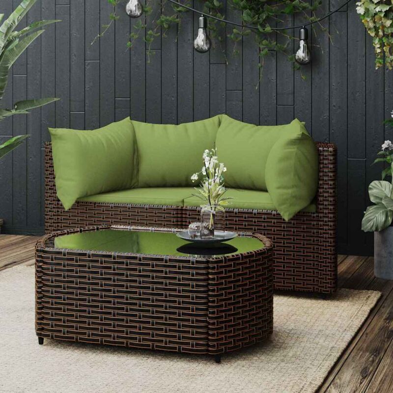 Vidaxl - Salon de jardin 3 pcs avec coussins marron résine tressée