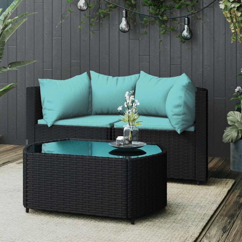 Vidaxl - Salon de jardin 3 pcs avec coussins Noir Résine tressée