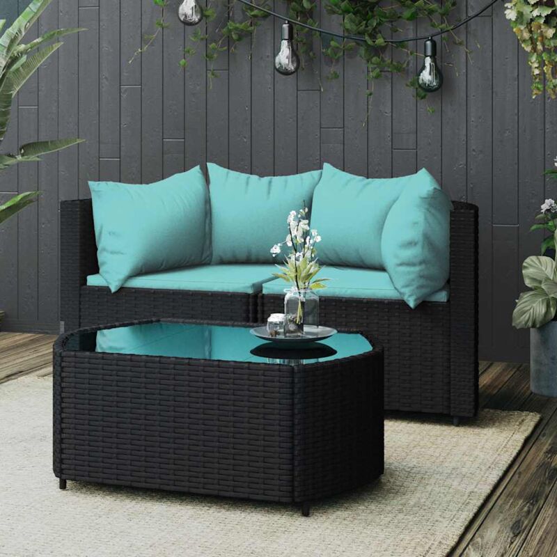 Set Divani Da Giardino 3 Pz Con Cuscini Nero In Polyrattan - Vidaxl