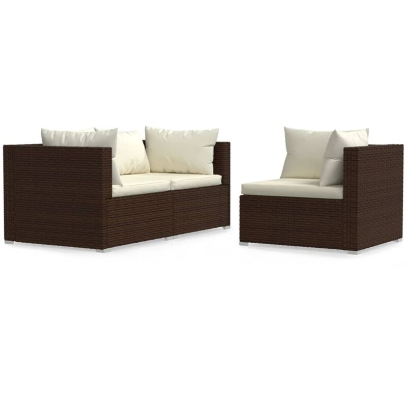 Vidaxl - Salon de jardin 3 pcs avec coussins Marron Résine tressée
