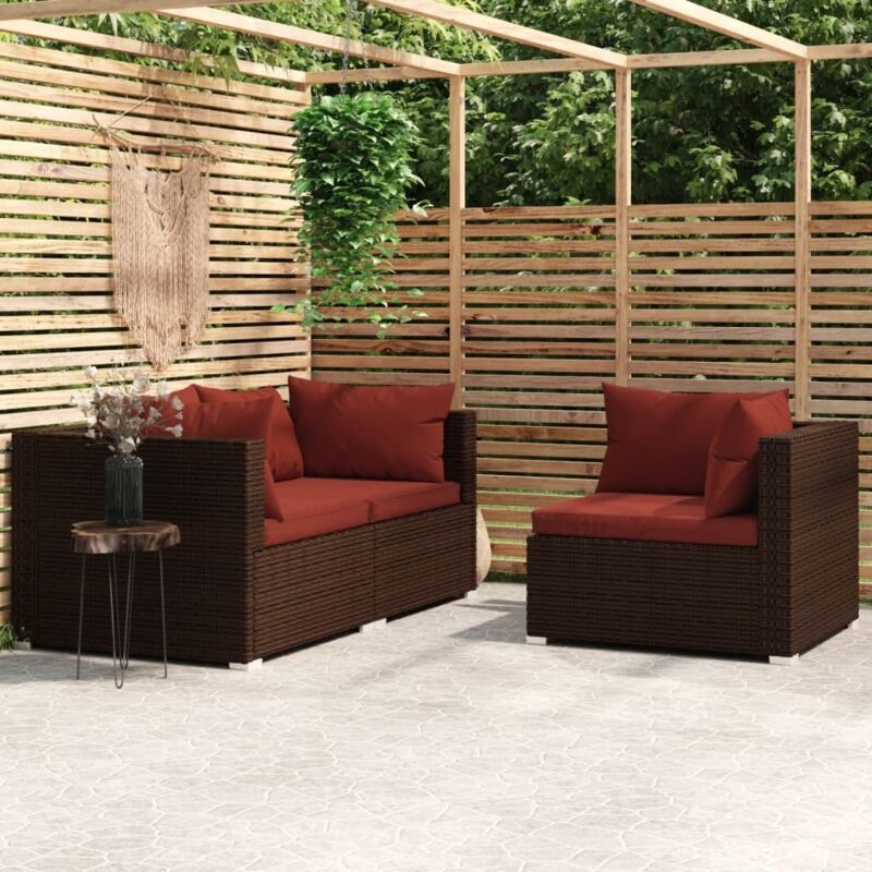 Vidaxl - Salon de jardin 3 pcs avec coussins Marron Résine tressée
