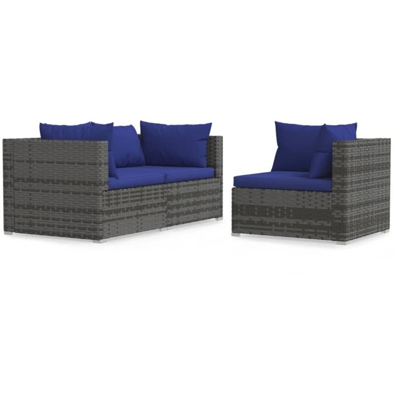 Vidaxl - Salon de jardin 3 pcs avec coussins Gris Résine tressée