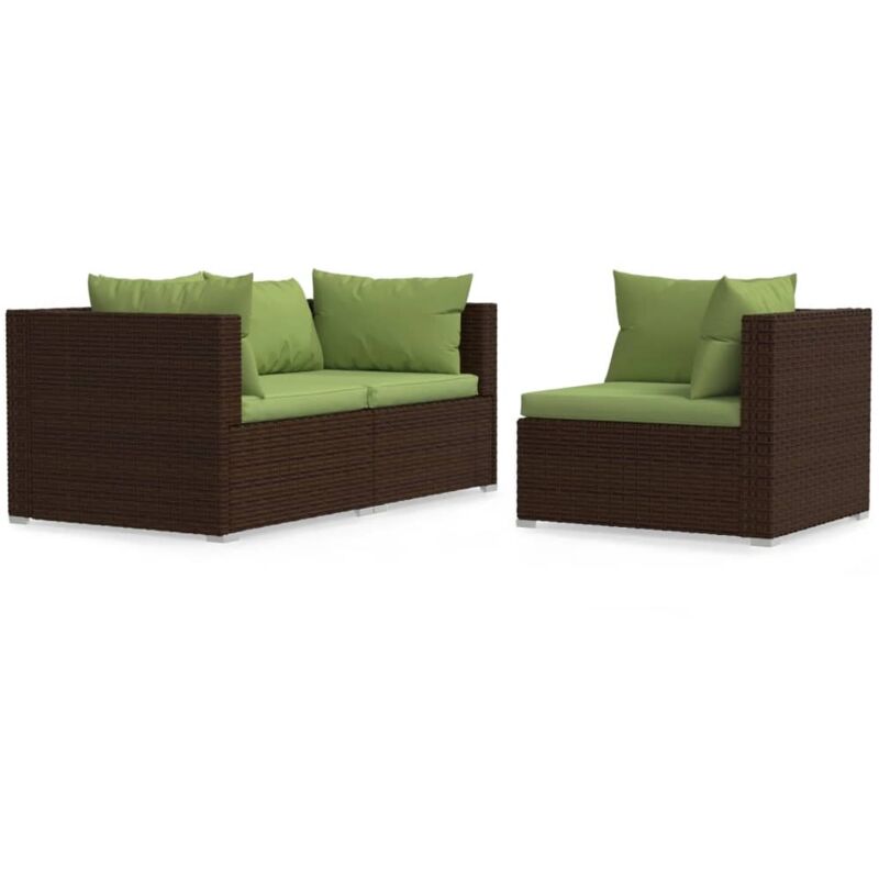 Vidaxl - Salon de jardin 3 pcs avec coussins Marron Résine tressée