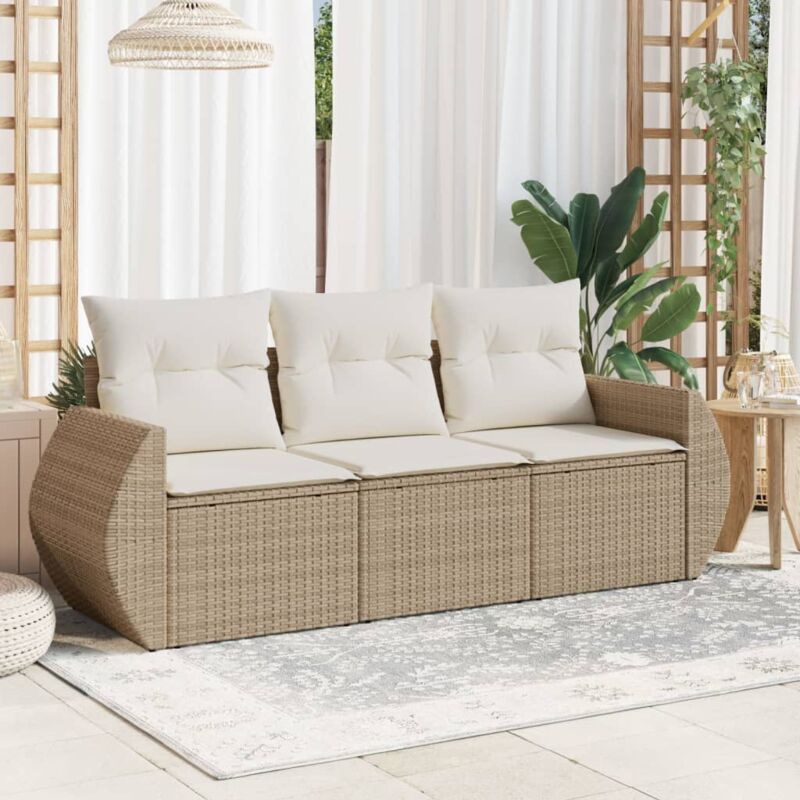 Vidaxl - Salon de jardin avec coussins 3 pcs beige résine tressée