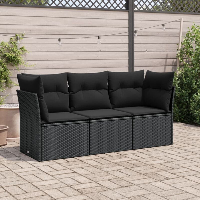 Vidaxl - Salon de jardin 3 pcs avec coussins noir résine tressée