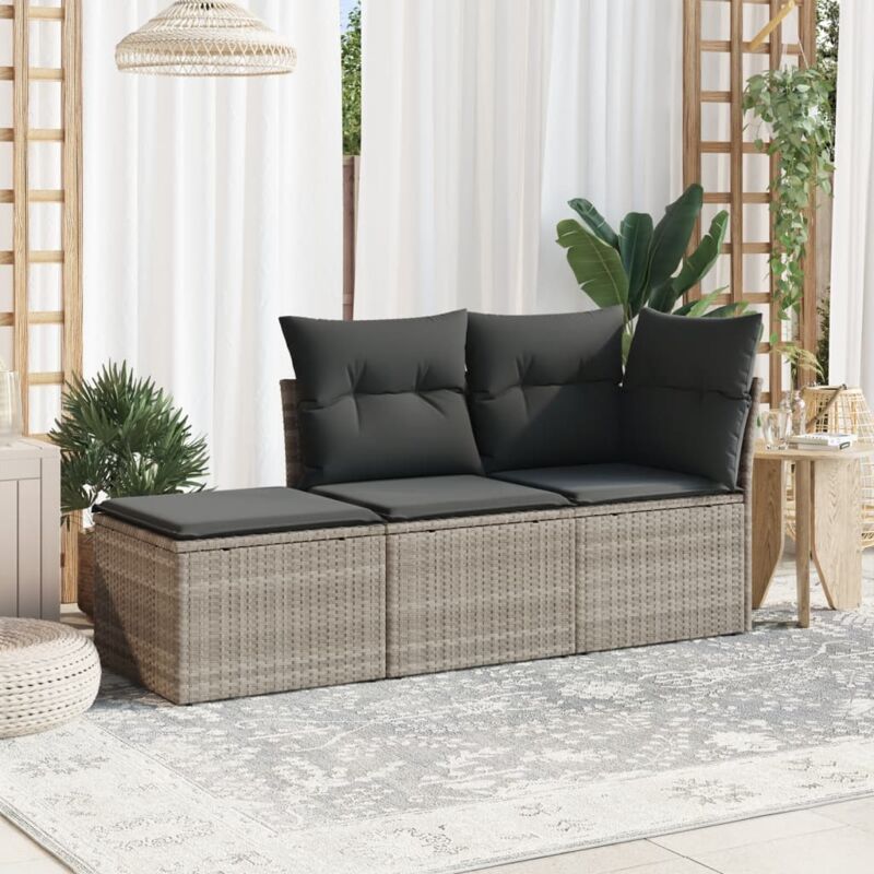 Salon de jardin avec coussins 3 pcs gris clair résine tressée - Vidaxl