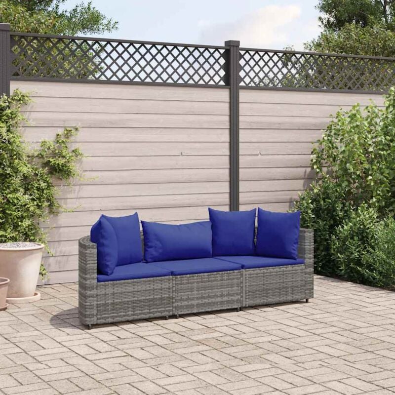 Vidaxl - Salon de jardin avec coussins 3 pcs gris résine tressée