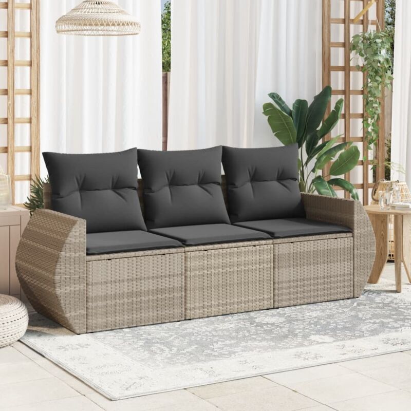 Salon de jardin avec coussins 3 pcs gris clair résine tressée - Vidaxl