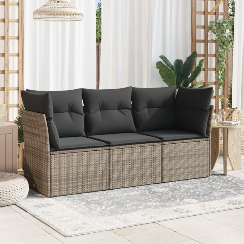 Vidaxl - Salon de jardin avec coussins 3 pcs gris résine tressée