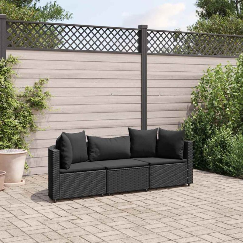 Vidaxl - Salon de jardin 3 pcs avec coussins noir résine tressée