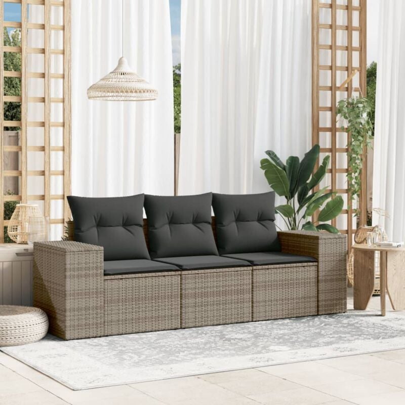 Vidaxl - Salon de jardin avec coussins 3 pcs gris résine tressée