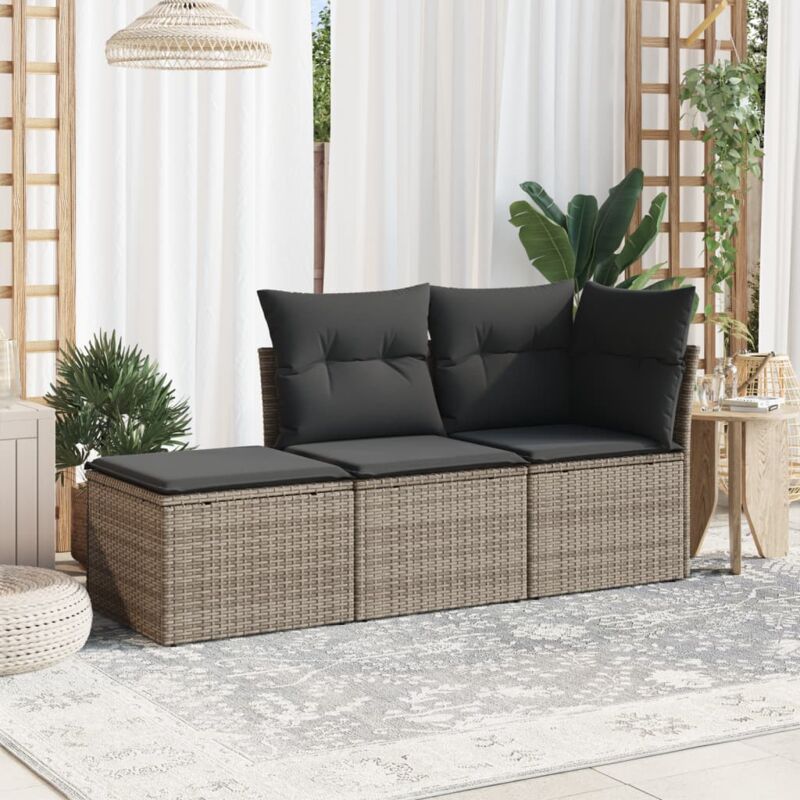 Vidaxl - Salon de jardin avec coussins 3 pcs gris résine tressée