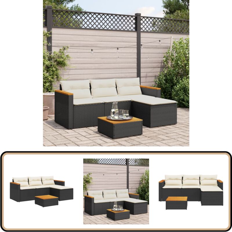 Salon de jardin 3 pcs avec coussins noir résine tressée - Ensemble Salon De Jardin - Meuble De Jardin - Salon Extérieur - Canapé Jardin - Set Salon