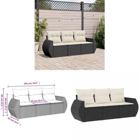 Salon de jardin 3 pcs avec coussins noir résine tressée - Ensemble Salon De Jardin - Meuble Extérieur - Résine Tressée - Rotin Synthétique - Fauteuil De Jardin - Home & Living