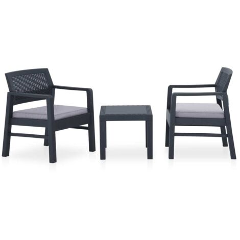 Salon de jardin 3 pcs avec coussins Plastique Gris vidaXL