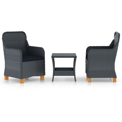 vidaXL 3x Salon Jardin Résine tressée Gris clair/foncé texte Coussin:Non/Oui
