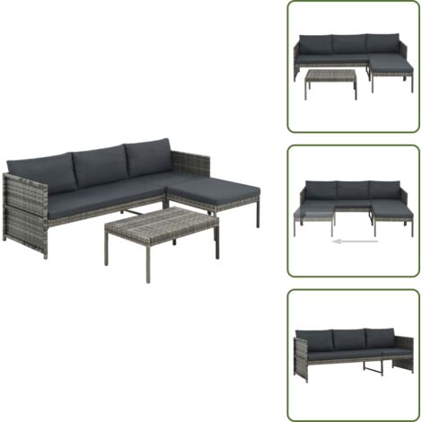 Salon de jardin 3 pcs avec coussins Résine tressée Gris - Salon De Jardin - Ensemble De Meubles De Jardin - Canapé Extérieur - Mobilier De Jardin - Fauteuil Pliable