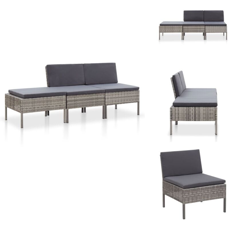 Vidaxl - Salon de jardin 3 pcs avec coussins Résine tressée Gris - Salon De Jardin - Mobilier De Jardin - Set De Salon - Meubles De Terrasse - Canapé