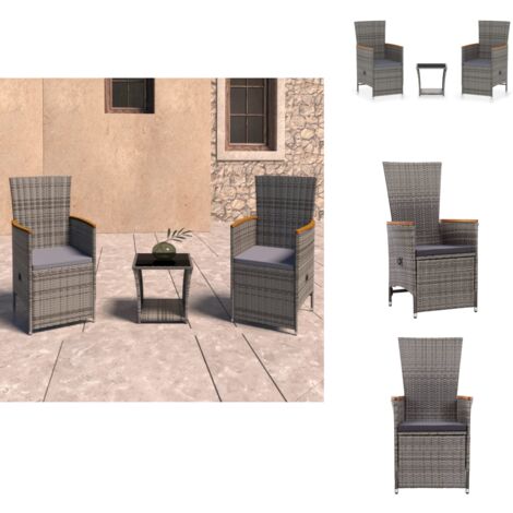 Salon de jardin 3 pcs avec coussins Résine tressée Gris - Salon De Jardin - Mobilier Extérieur - Ensemble De Salon - Chaise Inclinable - Résine Tressée