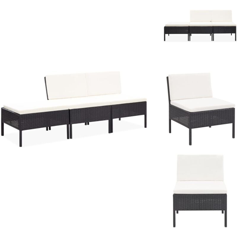 Salon de jardin 3 pcs avec coussins Résine tressée Noir - Salon De Jardin - Mobilier De Jardin - Meubles De Jardin - Set De Salon De Jardin - Canapé