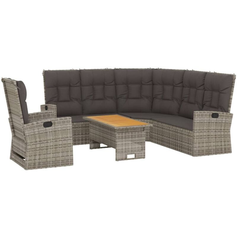 Vidaxl - Salon de jardin 3 pcs avec coussins Gris Résine tressée