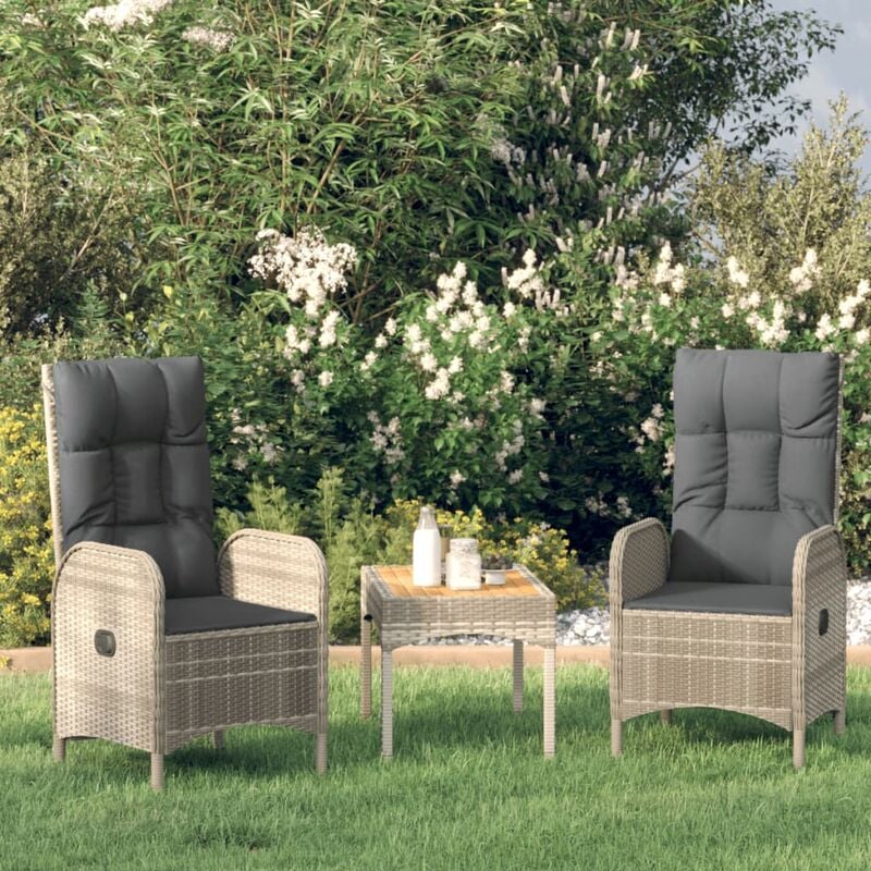 Vidaxl - Salon de jardin 3 pcs avec coussins Gris Résine tressée