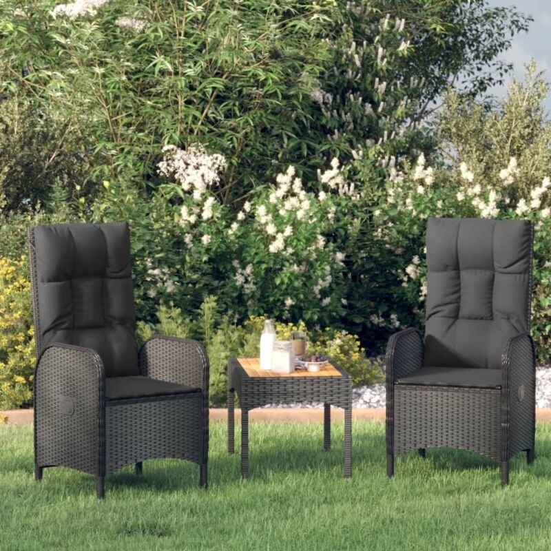 Vidaxl - Salon de jardin 3 pcs avec coussins Noir Résine tressée