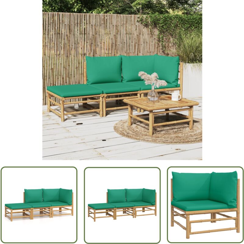 The Living Store Salon de jardin 3 pcs avec coussins vert bambou - Salon De Jardin - Mobilier De Jardin - Ensemble De Salon - Meubles En Bambou - Set