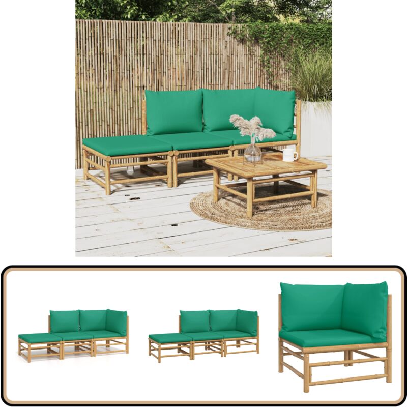 Salon de jardin 3 pcs avec coussins vert bambou - Salon De Jardin - Mobilier De Jardin - Ensemble De Salon - Meubles En Bambou - Set De Salon