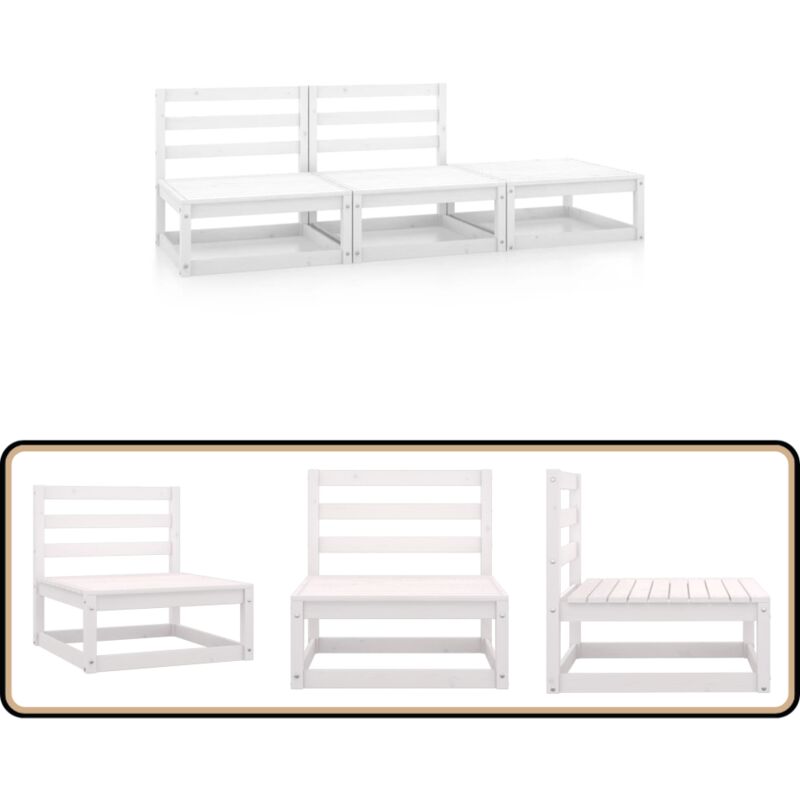 Salon de jardin 3 pcs Blanc Bois de pin massif - Salon De Jardin - Mobilier De Jardin - Ensemble De Salon - Chaise Longue - Meubles En Bois