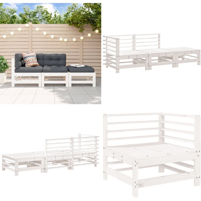 Salon de jardin 3 pcs blanc bois massif de pin - Salon De Jardin - Meuble De Jardin - Ensemble De Salon - Meubles De Jardin - Bois Massif - Home &
