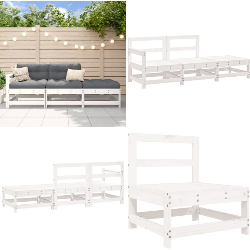 Salon de jardin 3 pcs blanc bois massif de pin - Salon De Jardin - Meuble De Jardin - Ensemble De Salon - Meubles De Jardin - Bois Massif - Home &